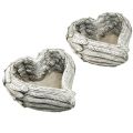 Serce roślinne Pióra odlane kamienne serce szare białe 13×12×6cm 2szt | Floristik24.pl